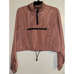 Love Tree Women's Cropped 1/2 Zip Rose Pink Wind Breaker Jacket Size Large